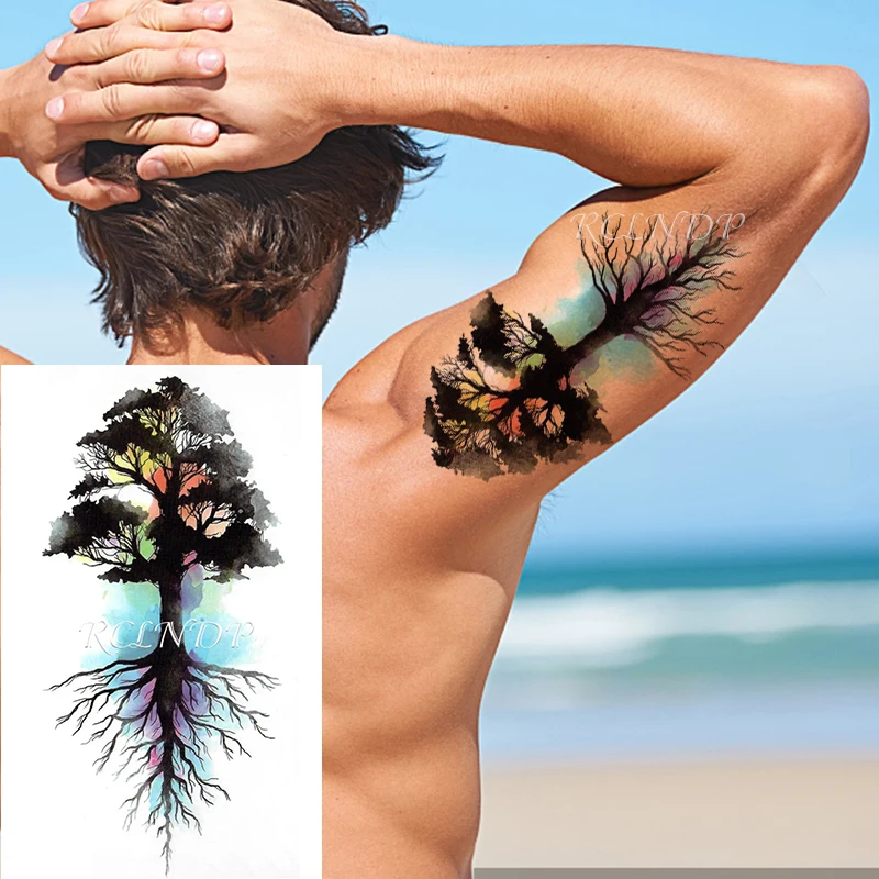 Waterproof Temporary Tattoo Sticker Big Tree Plant Color Water Ink Design Fake Tatoo Flash Tatto Body Art for Girl Women Men | Красота и