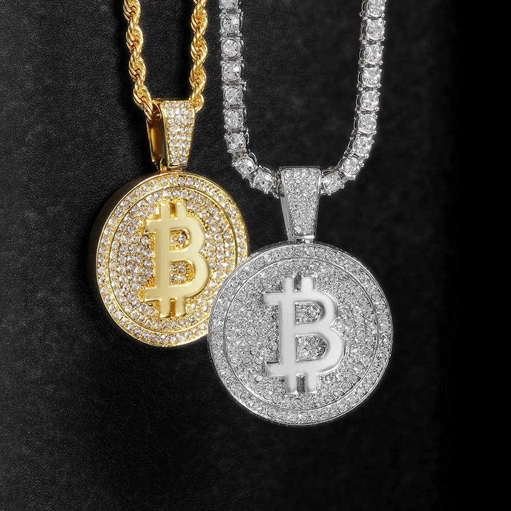 Ожерелье с подвеской в виде биткоина стиле хип-хоп кубинская цепочка 4 мм