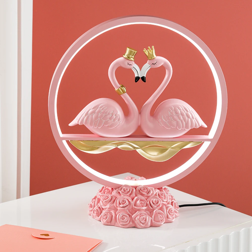 

Love Swan Resin Statue Lighting Sculpture Home Decoration Figurine Bedroom Decor Ornament Lovers Valentine's Day Wedding Gifts