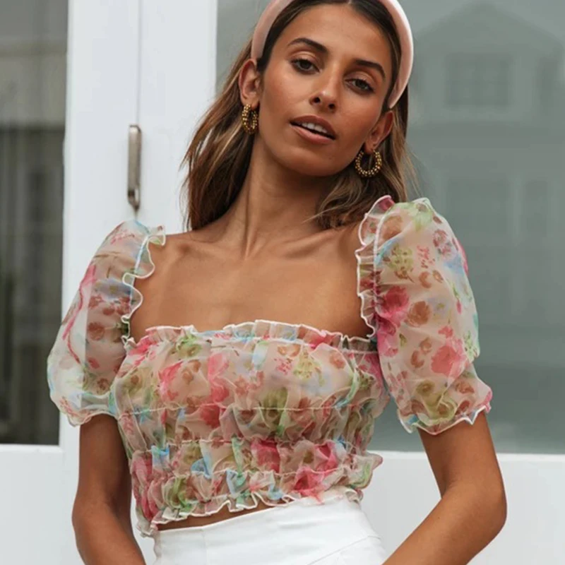 Женская прозрачная блузка с оборками Foridol винтажный прозрачный топ открытыми