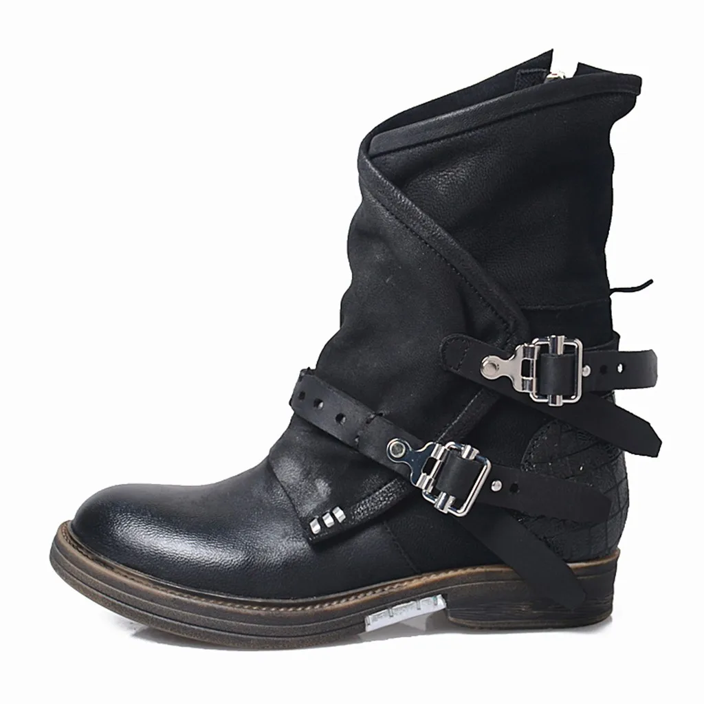 Женские зимние сапоги до середины голени Теплые в стиле панк на среднем каблуке