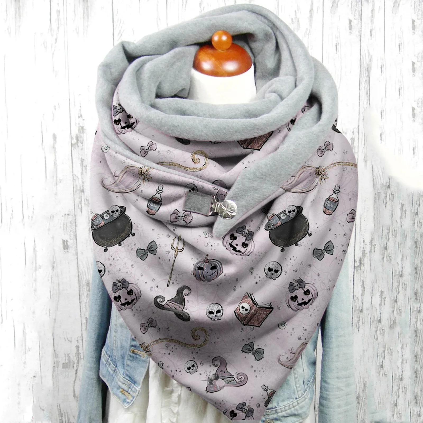 2022 Модный зимний женский Шарф с принтом черепа на пуговицах мягкая накидка