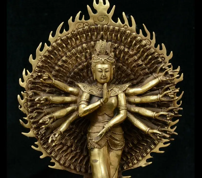 Китай тибетский буддизм латунь 1000 статуя богини Кван-Инь Авалокитешвара | Дом и