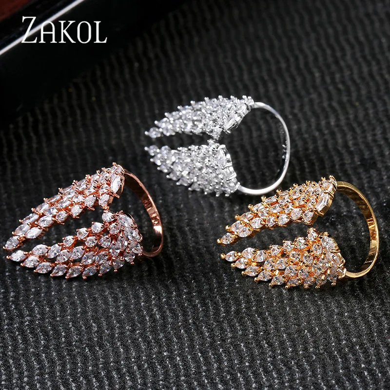 ZAKOL романтическое кольцо белого цвета с крыльями циркония модное регулируемое на