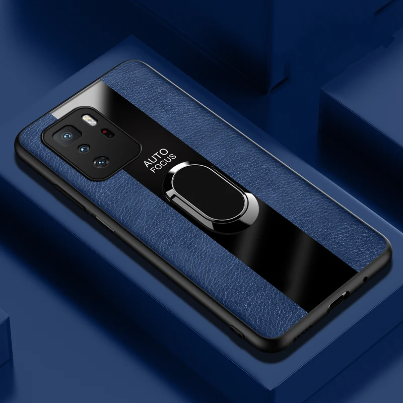 

For POCO X3 GT Case PU Leather Finger Ring Case for Xiaomi POCO X3 GT Anti-Knock Car Bracket Fundas