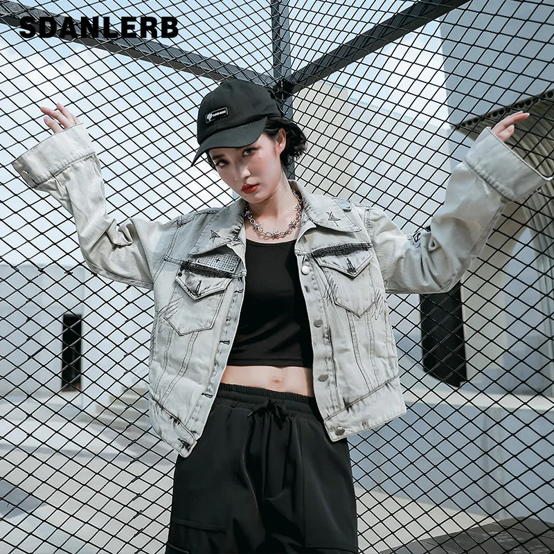 

Spring Autumn Women's Clothing 2021 Trendy Long Sleeve Denim Coat Loose Graffiti Printing Student Fashion Short Jean Jacket