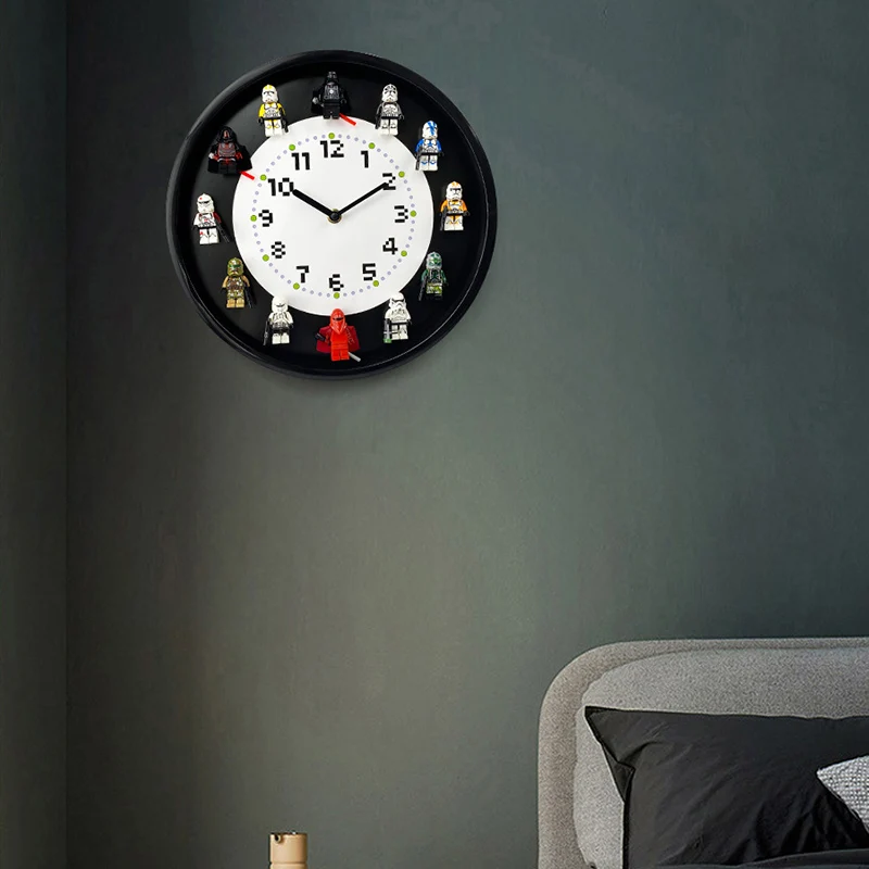 Reloj de pared de mu&ntilde;eca estrellada con bloques de construcci&oacute;n 3D, movimiento silencioso para dormitorio de ni&ntilde;os, gran personalidad creativa, adornos de reloj de pared-2