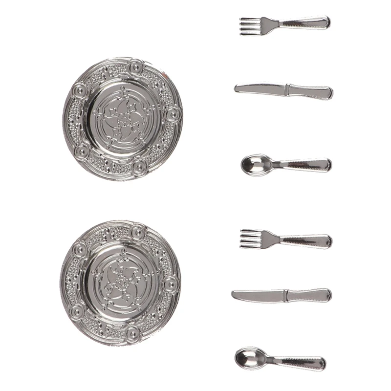 2 комплекта 1:12 кукольный домик миниатюрные тарелки и нож вилка ложка набор