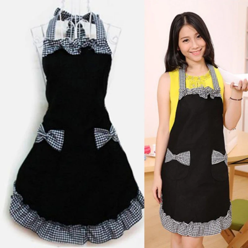 

Waterproof Cooking Apron Printing Princess Apron Dress Thicken Vintage Kitchen Womens Bowknot with Pocket Gift Kitchen Supplies