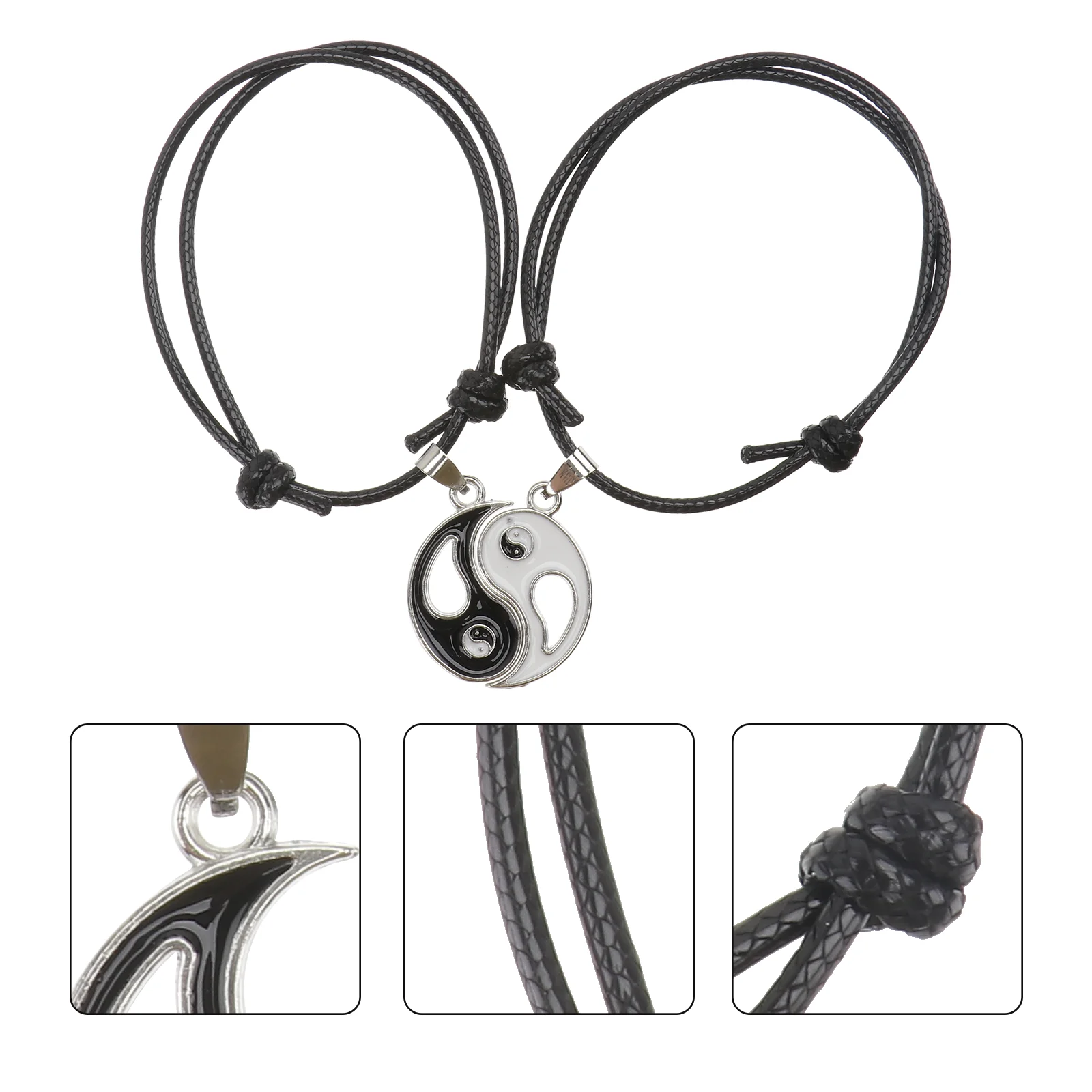 

1 Pair of Yin Yang Design Bracelets for Friends Couples Stylish Bracelets Black