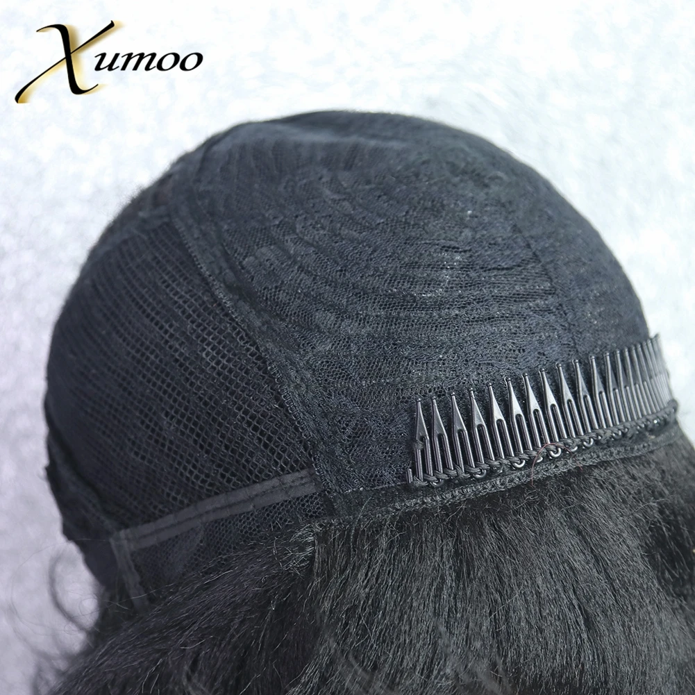 

XUMOO Short Bob Non-lace Synthetic Wig Yaki Straight Black Bob Wig With Bangs Mushroom Head Cosplay Daily Wigs For Black Women