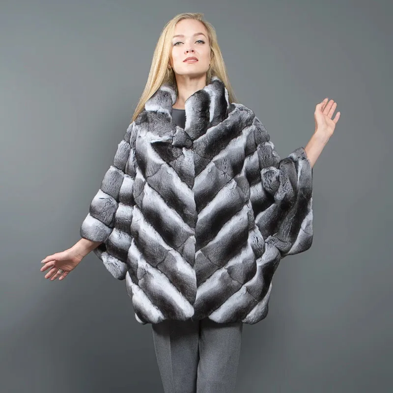 2022 Winter Fashion Real Chinchilla Color Natural Rex Rabbit Fur Coat Stand Collar Whole Skin Genuine Rabbit Fur Jackets Woman