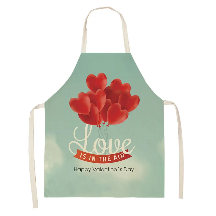 

Couple Valentine's Day Flower Heart Apron Kitchen Aprons for Women Linen Home Cooking Baking Waist Pinafore Cleaning Tools