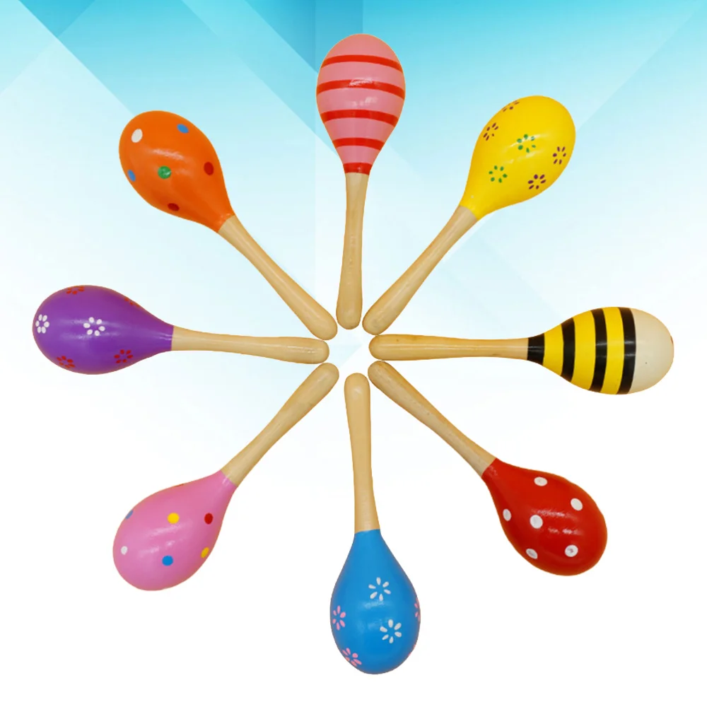 

12pcs Wooden Sandhammer Creative Wood Maraca Playthings Childhood Early Education Hit Toys Maracas Random Patterns