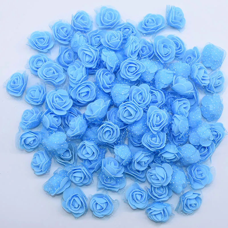 blue 50 шт./лот 3,5 см мини ПЭ пены розы искусственные головки цветов для DIY венки Аксессуары свадебные украшения вечерние ручной работы - Цвет: blue