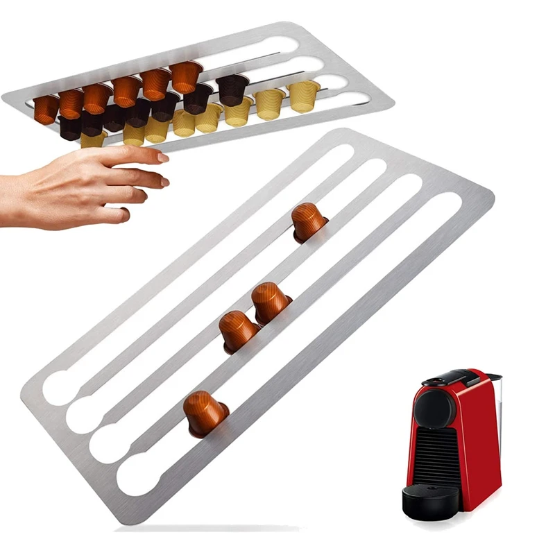 

Coffee Capsule Holder Fit for Nespresso Pods,Mounted on Walls or Under Cabinets,Can Storage Holds 40Pcs Coffee Pods