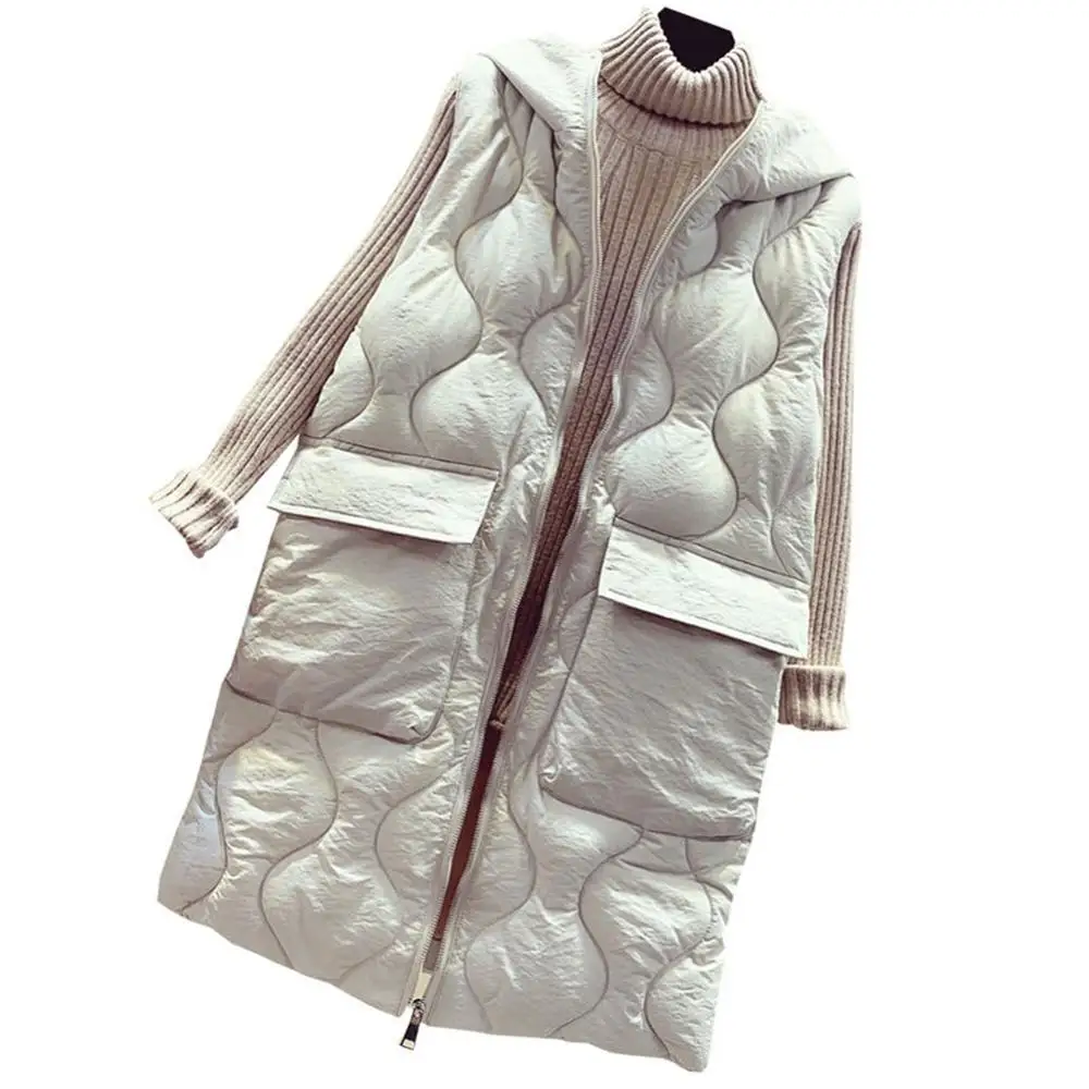 

2021 Plus Size Woman Vest Down Cotton Long Sleeveless Jacet Coat Autumn Winter Women Hooded Overcoat Female Solid Pocket Outwear
