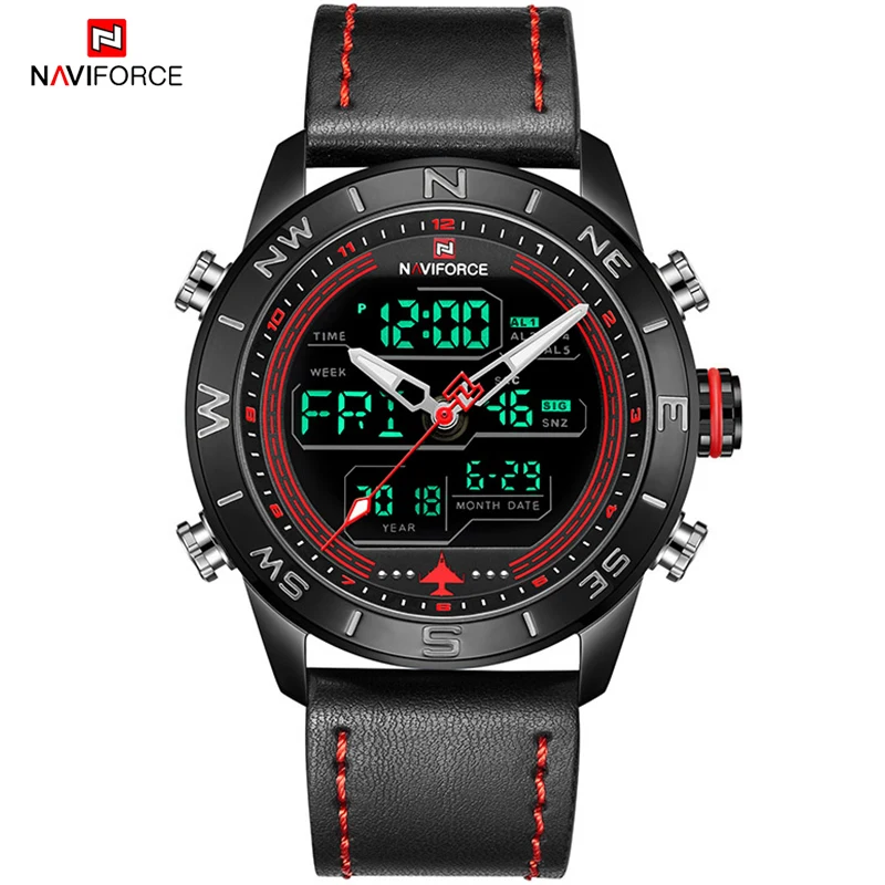 Часы наручные NAVIFORCE Мужские кварцевые повседневные Модные светодиодные цифровые