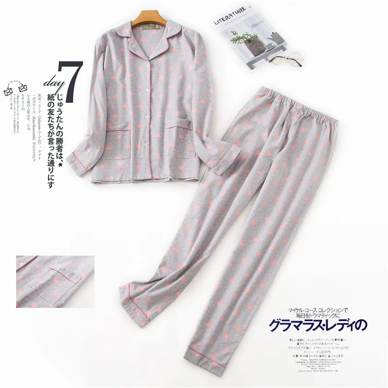 

Pajamas Suit Cotton Women Sleepwear Loungewear Sexy Button-down Nightwear 2PCS Pj's Set Long Sleeve Home Wear Lapel Lingerie