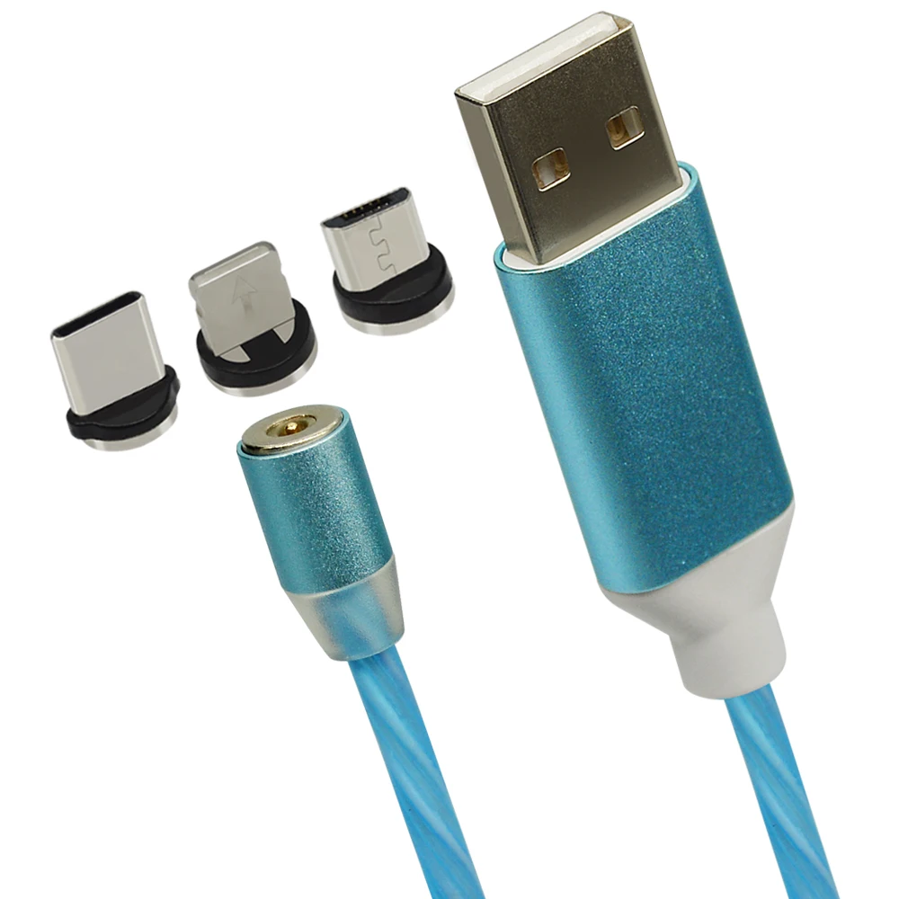 Blue For 3Plug Магнитный светодиодный кабель CHAURE для зарядки mi cro, зарядный usb-кабель для Xiao mi huawei, зарядный кабель для быстрой зарядки T-C, usb-кабель - Цвет: Blue For 3Plug