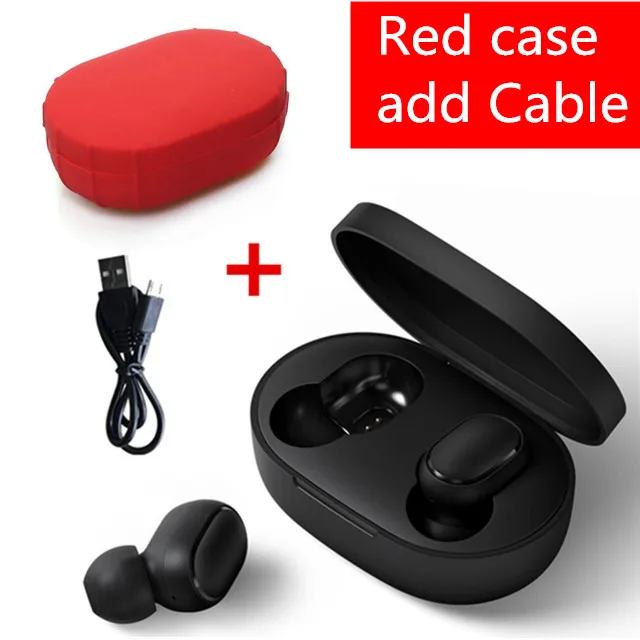 add red case cable Xiaomi Redmi Airdots беспроводные наушники Bluetooth 5,0 Голосовое управление гарнитуры шумоподавление управление - Цвет: add red case cable