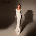 Женское платье невесты Thinyfull, элегантное мягкое длинное свадебное платье с квадратным вырезом, длинным рукавом, в стиле бохо
