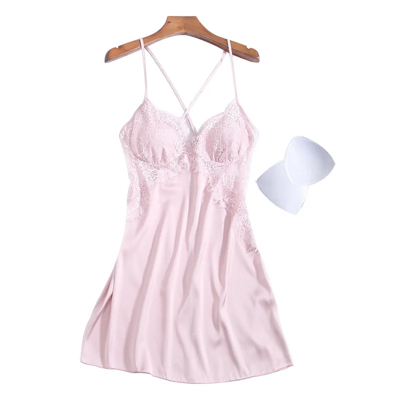 Кружевная ночная рубашка с v образным вырезом атласная пижама шелковое Ночное