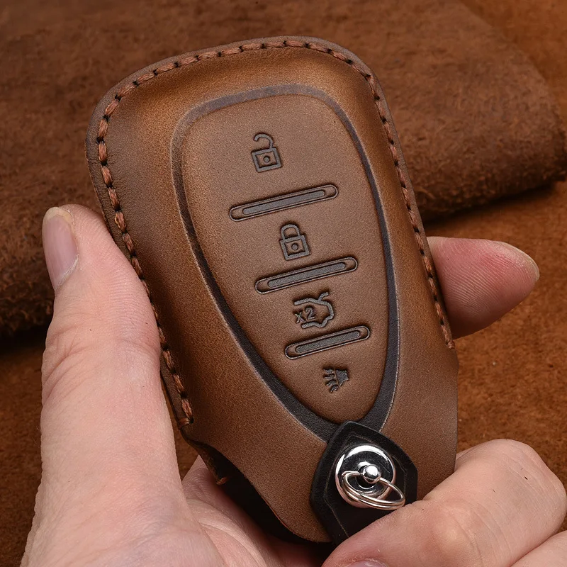 

New Style Luxury Genuine Leather Car Key Fob Cover for Chevrolet Keychain Holder Bag Auto Accesories Keyring Shell Case Cowhide