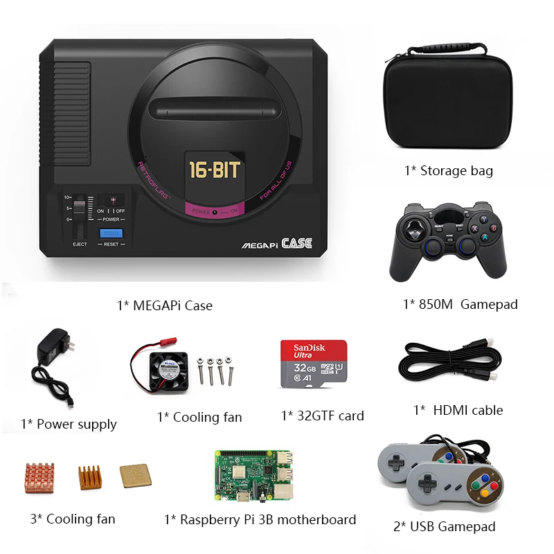 Retroflag MEGAPi чехол с Raspberry Pi 3B видео игровая консоль с 15000+ игры ТВ консоль игры Supprt HDMI Out - Цвет: Kit 3