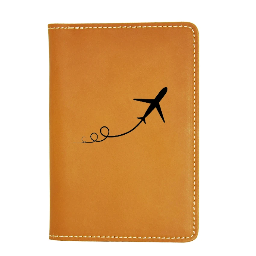 Кожаный чехол для паспорта с гравировкой самолета дорожный кошелек кредитный