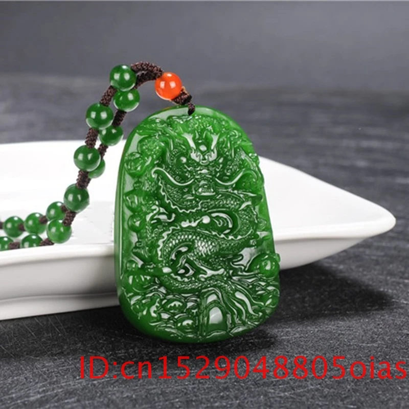 Натуральный зеленый Нефритовый дракон кулон бусы ожерелье ручной работы Шарм