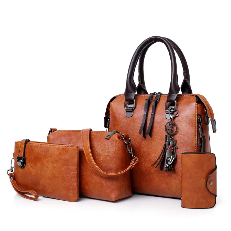 

Сумка-мессенджер ValenKuci женская кожаная, саквояж на плечо, комбинированная сумочка-тоут, комплект, 4 шт.