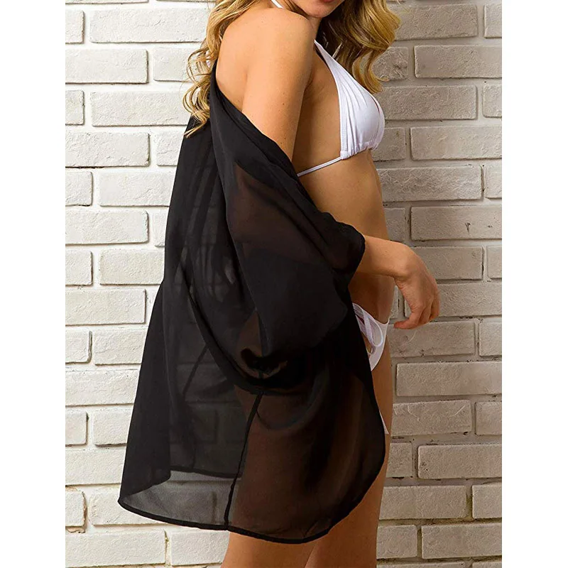 Летнее шифоновое женское бикини накидка цветочное кимоно пляжный кардиган