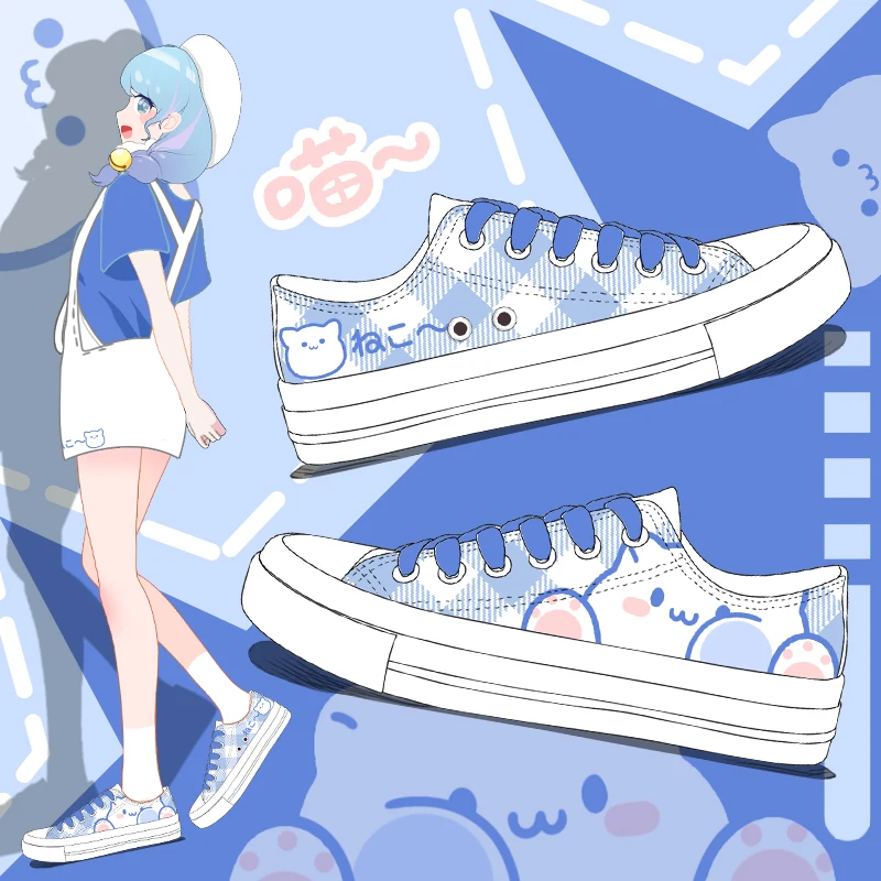 

Amy and Michael Cute Anime Students Canvas Shoes Female 2021 Summer Hand Painted Cartoon Low-top Sneakers Woman Vulcanized Shoes