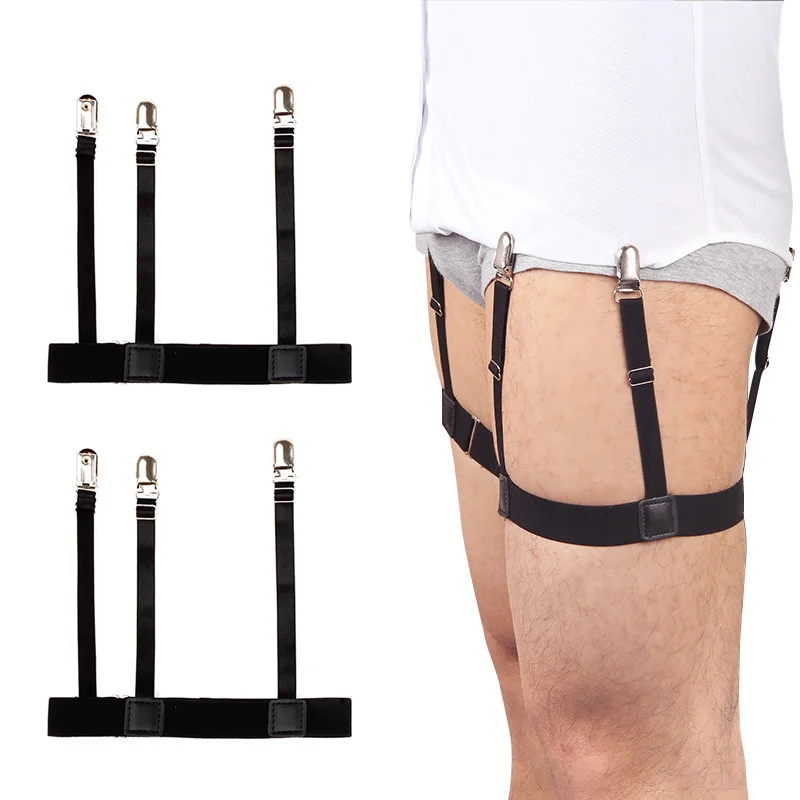 

Pair Men Shirt Stays Belt with Non-slip Locking Clips Keep Shirt Tucked Leg Thigh Suspender Garters Strap