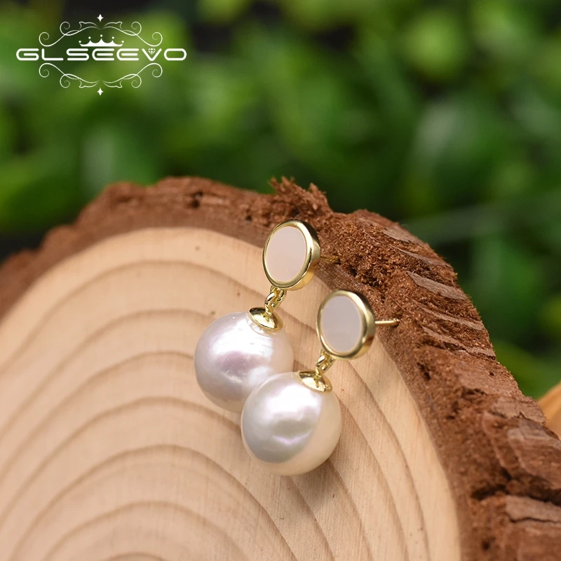 Женские серьги подвески GLSEEVO из серебра 925 пробы с натуральным белым жемчугом в