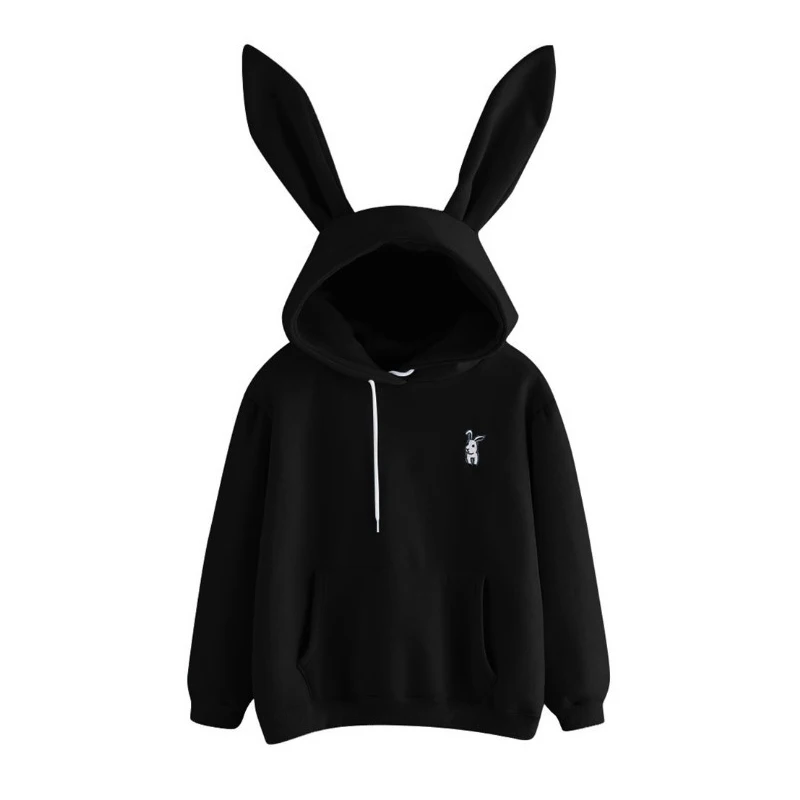 

Kawaii Rabbit Ears Solid Woman Sweatshirts Plus Size Casual Ladies Hoodies Spring Autumn Cartoon Print Female Hooded Pullovers