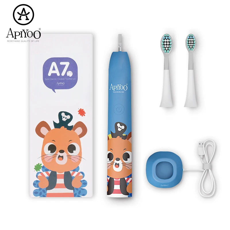 Электрическая зубная щетка Apiyoo звуковая для детей с мультяшным дизайном 3 режима