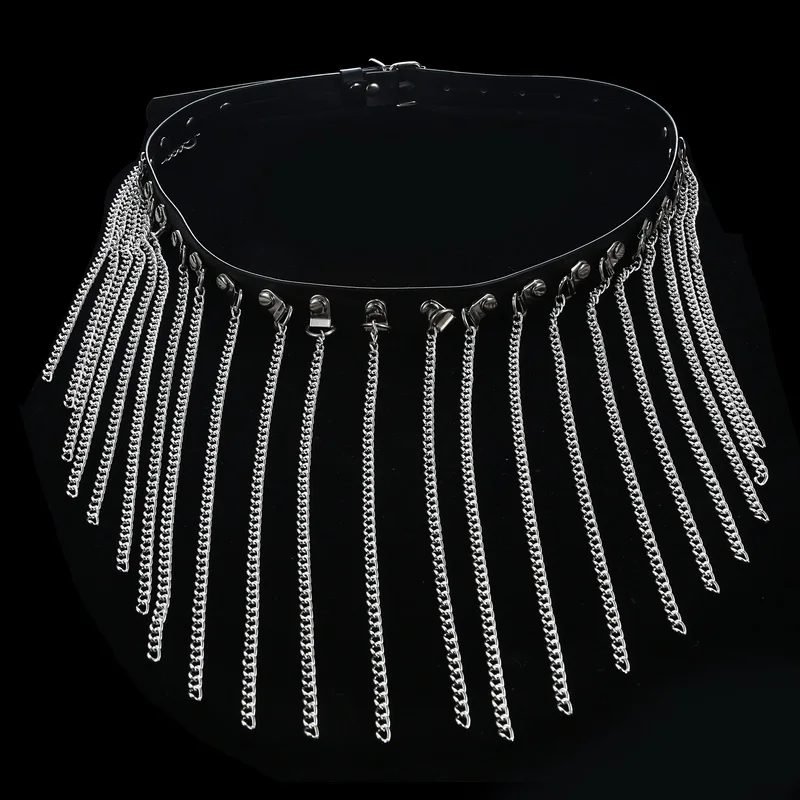 

Black Leather Chain Belt Goth Sexy Body Chain Skirt Punk Style Strap Waist Thigh Harness Raver Dance Jewelry