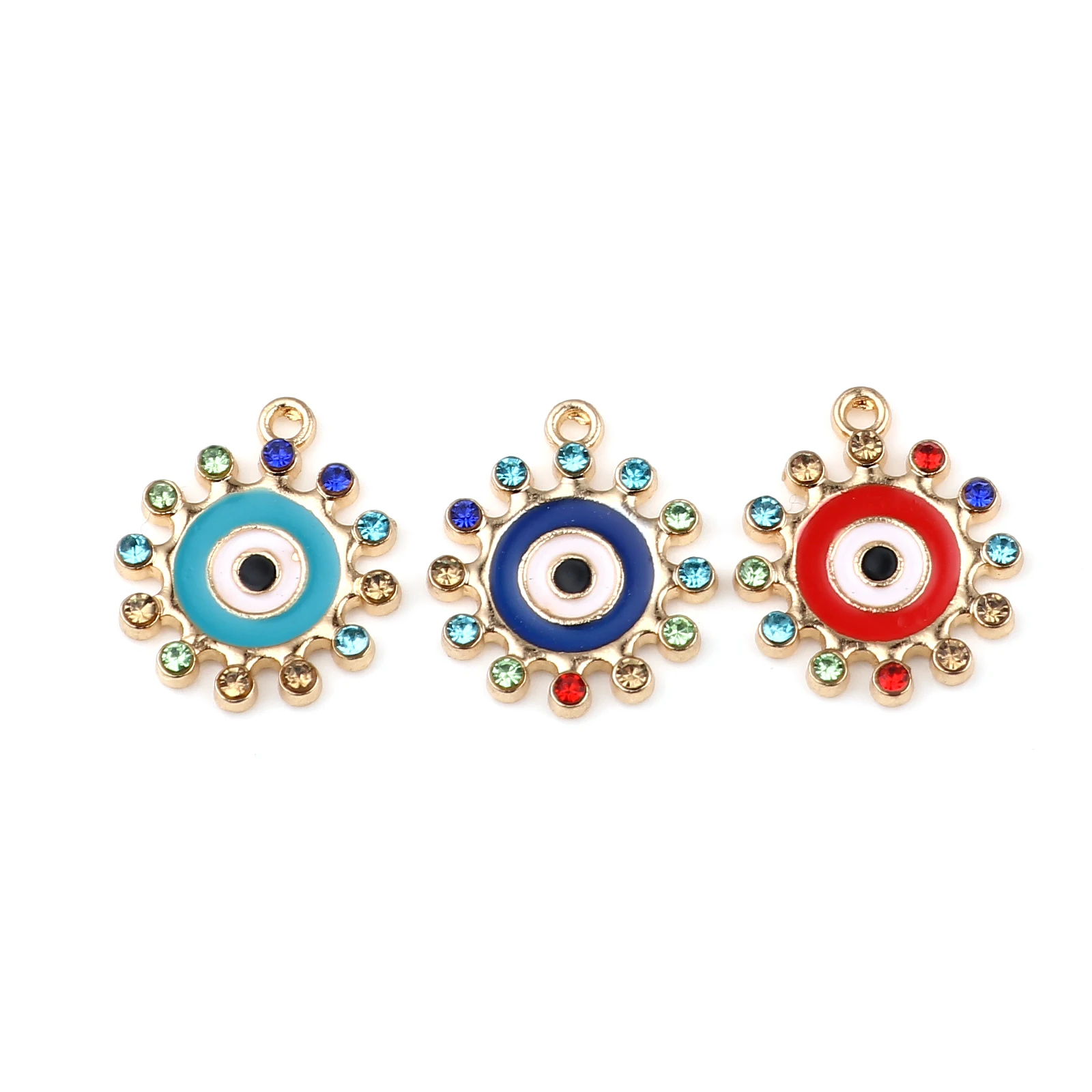 

10 PCs Creative Religious Charms Sun Shape Gold Plated Evil Eye Enamel With Multicolor Rhinestone Charm Pendants For Women Gifts