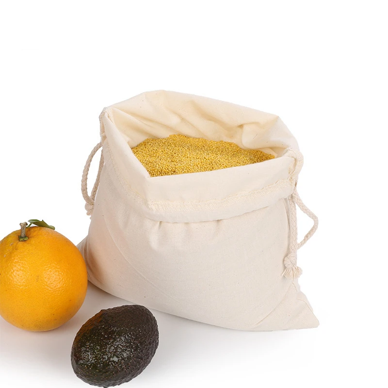 

3 шт./компл. многоразовая Хлопковая сумка для хранения на шнурке для супермаркета, Экологичная сумка для покупок, кухонные сумки для хранения продуктов