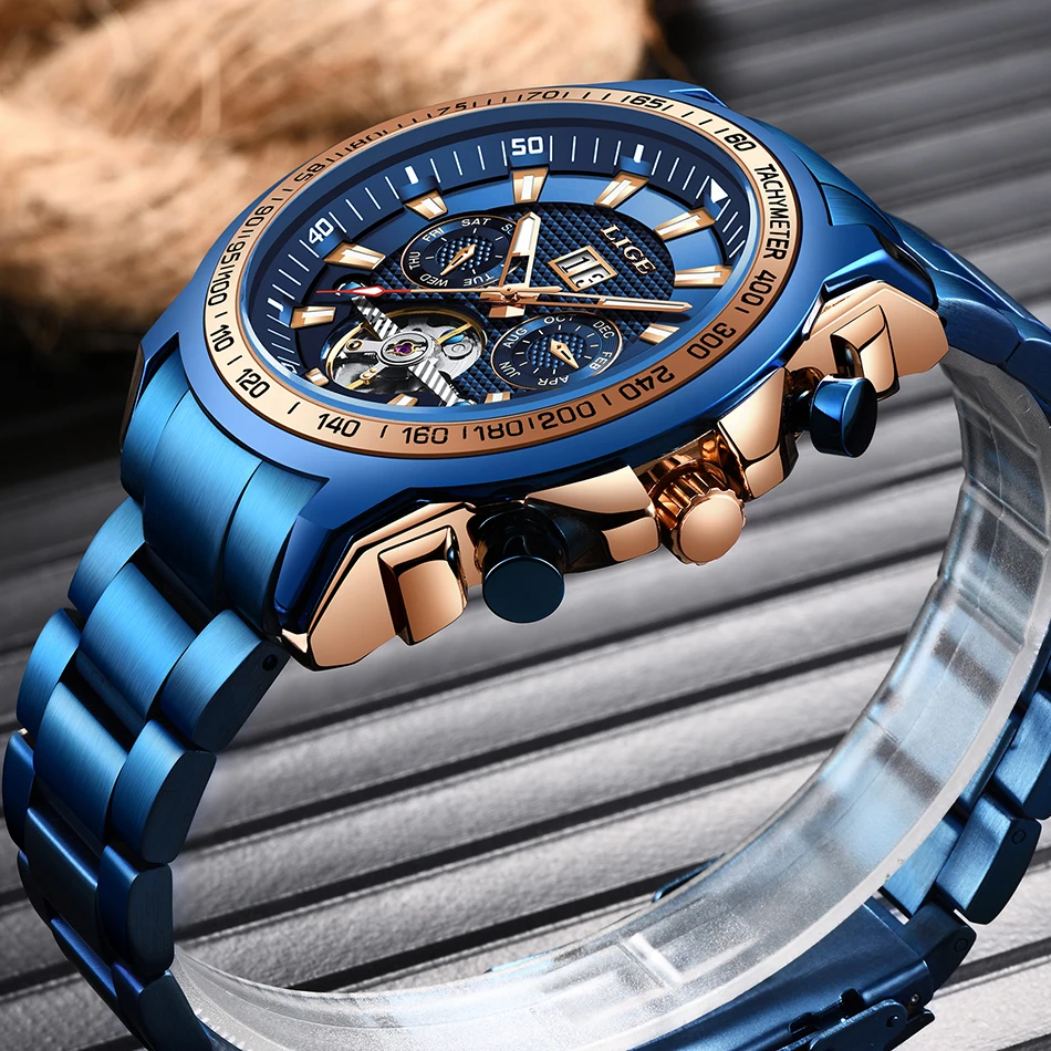 Часы наручные LIGE Мужские автоматические механические спортивные