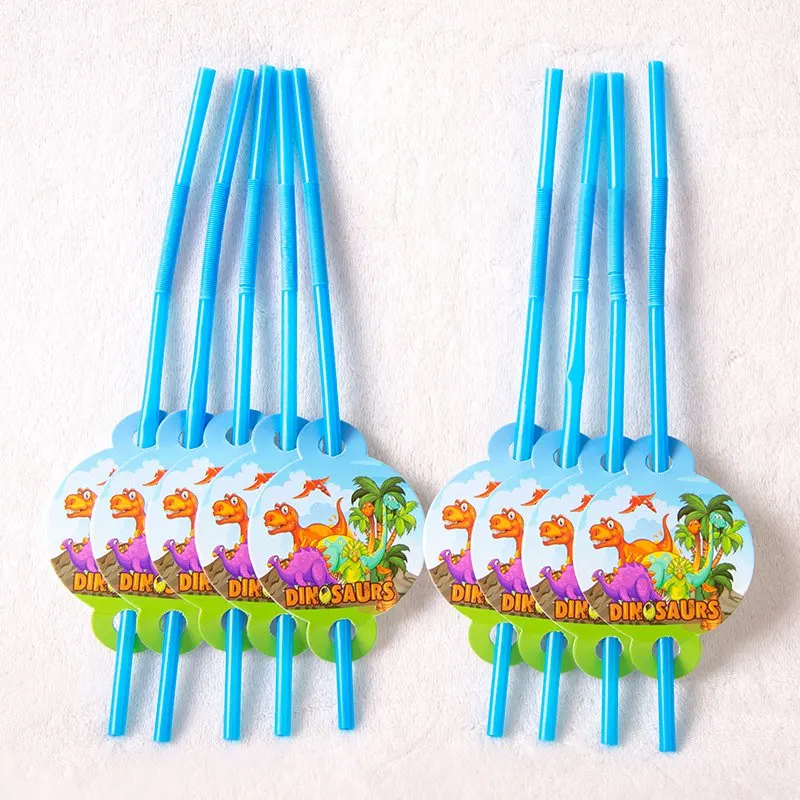 Volcano Dinosaur Tableware Set Kids Birthday Baby Shower Cartoon Kids' Party Decor Favor Supplies - Цвет: 8pcs Volcano straw