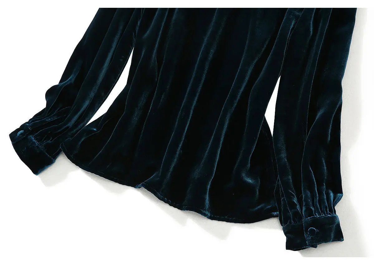 Женская блузка свободного покроя золотистая бархатная на осень/зиму новинка 2023