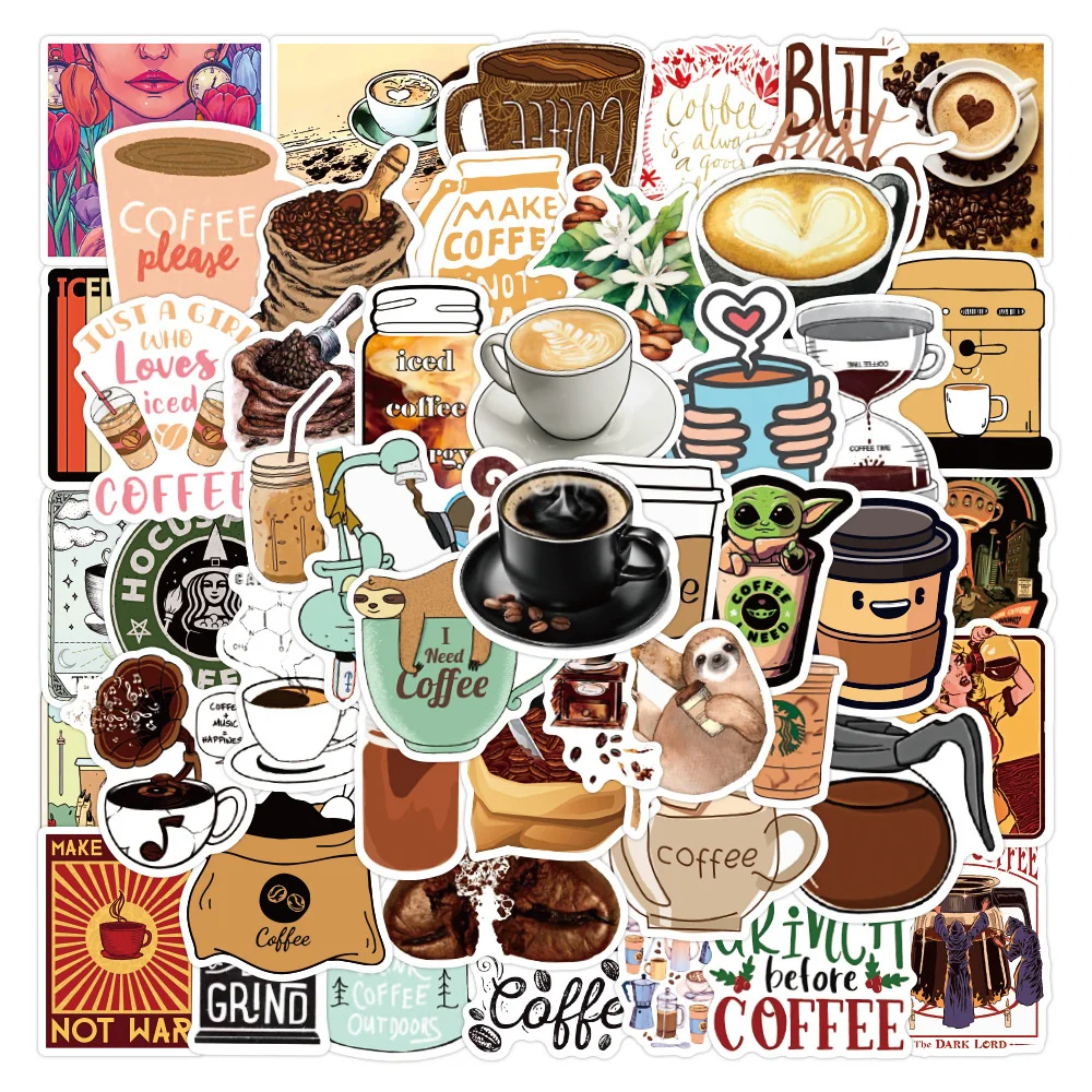 

10/30/50PCS Coffee Graffiti Sticker Motorcycle Luggage Laptop Scooter Water Cup Child Helmet Sticker Wholesale