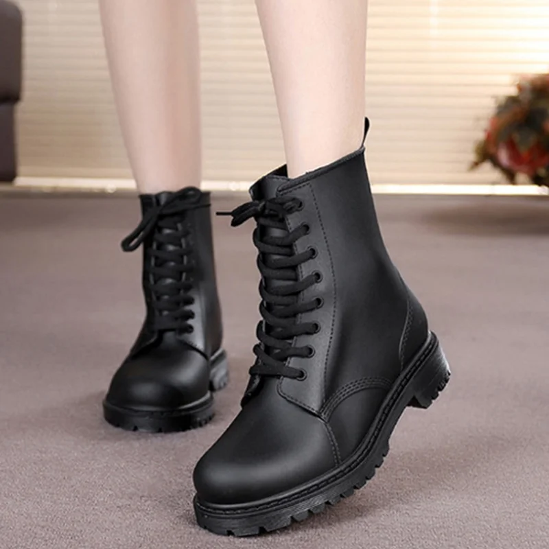 

platform Boots Female Women Shoes Ankle 2020 Autumn British Wind Leather Thick with Short Boots Women Motorcycle Martin Shoes