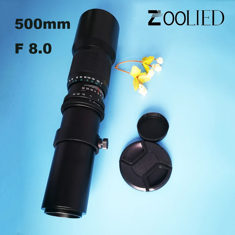 Телеобъектив F8.0 500 мм с ручным зумом и Т образным креплением для камеры Nikon Canon T4i T3i
