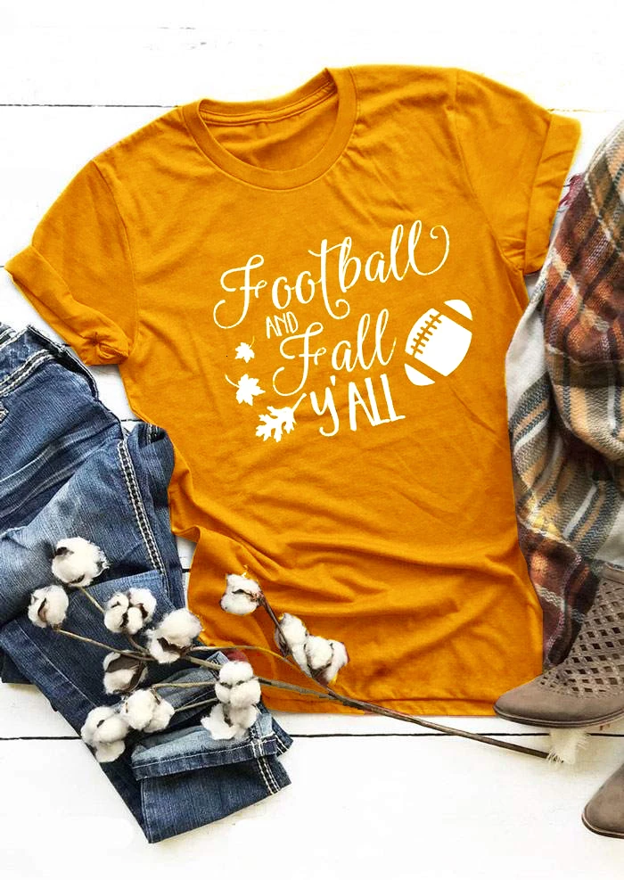 

F*otball And Fall Y'all T-Shirt women funny grunge tumblr leaf graphic fashion cotton tops goth vintage party art Tees K722