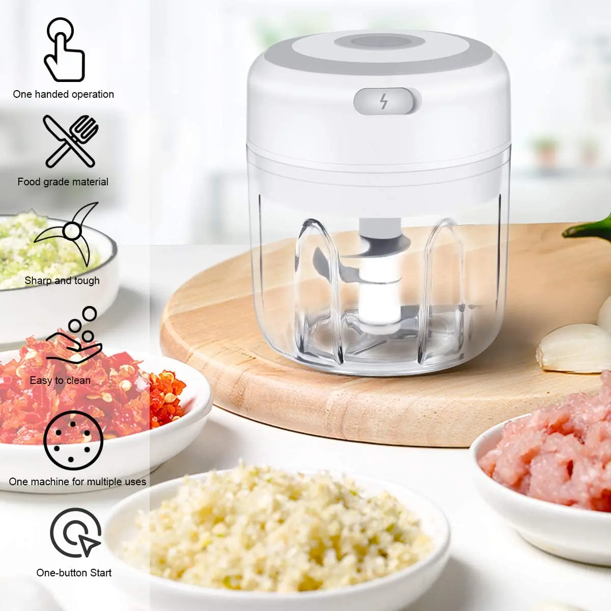 

100/250ml Garlic Masher Press USB Wireless Electric Mincer Vegetable Chili Meat Grinder Food Crusher Chopper Kitchen Accessories