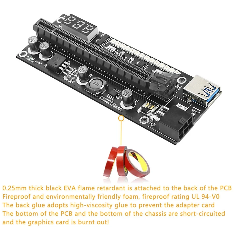 PCIE Riser 1X до 16X графическая карта расширения с датчиком температуры и 3528 цветной